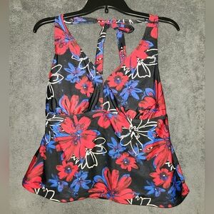 Catalina Vibrant Floral Print Halter Swim Top Size 2X